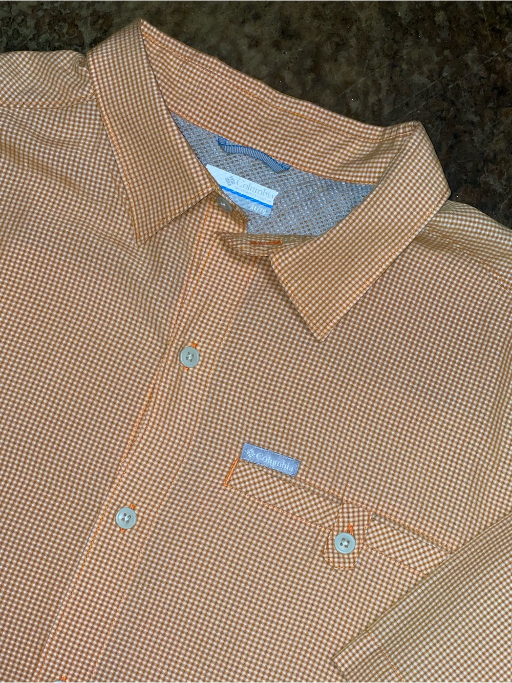 Columbia Men’s Orange Micro-Check Short Sleeve Button-Down Shirt